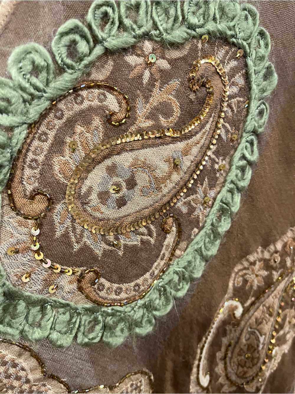 Soft Surroundings Brown Paisley beaded sequins Fringe Kimono - Picture 7 of 14